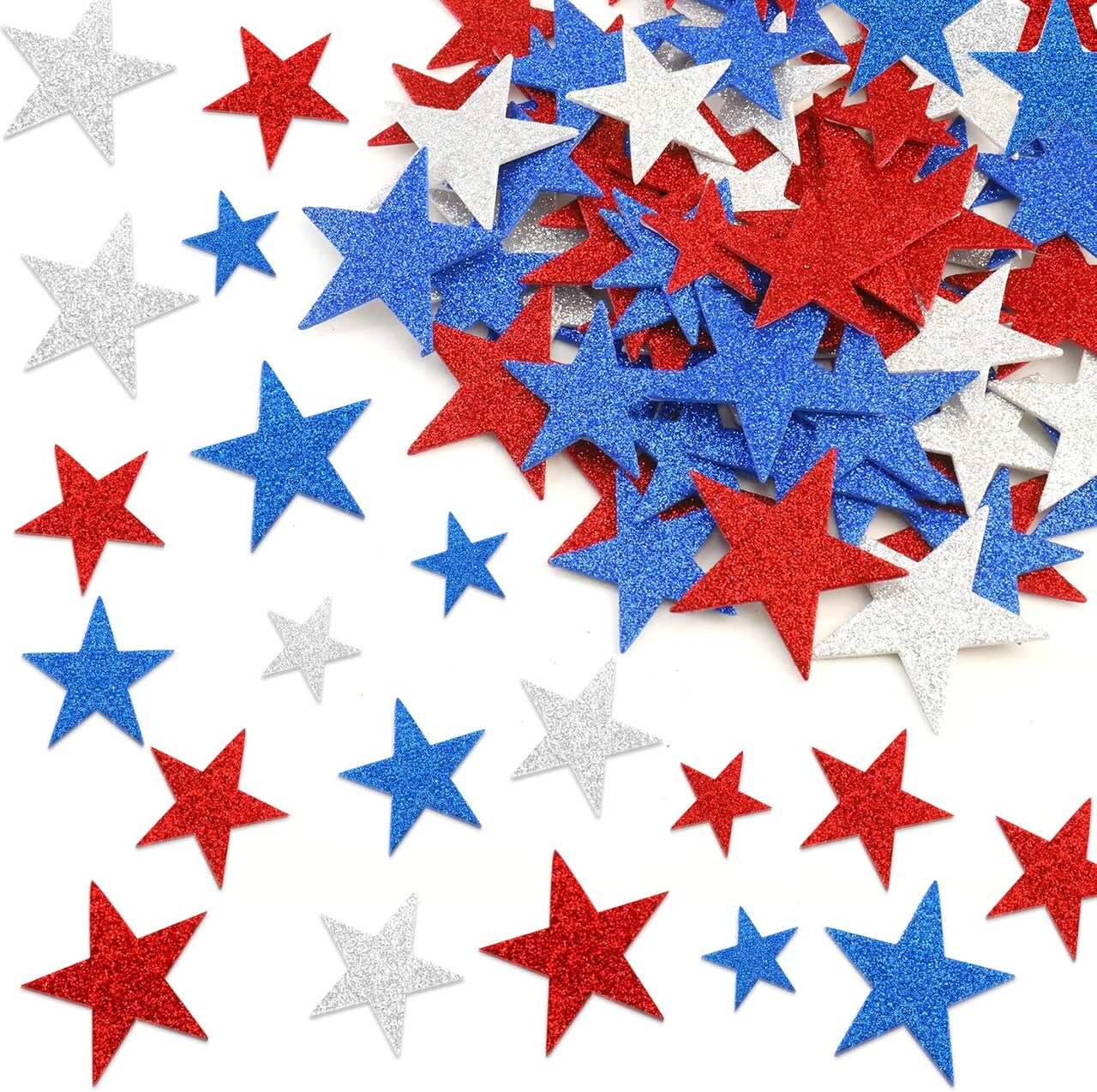 90 Pcs 4th of July Foam Stickers Red White Blue Glitter Sticker
